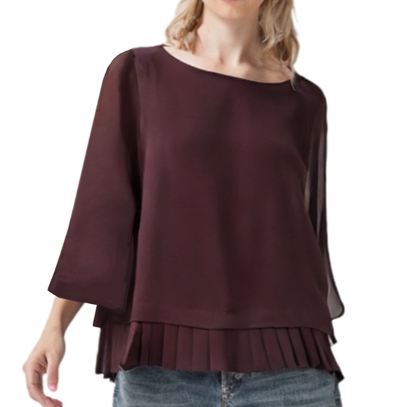 J. Jill Blouse Top Shirt Tunic Pinot Colour Versatile ΒΎ Sleeve Pleated Flounce - Picture 1 of 12